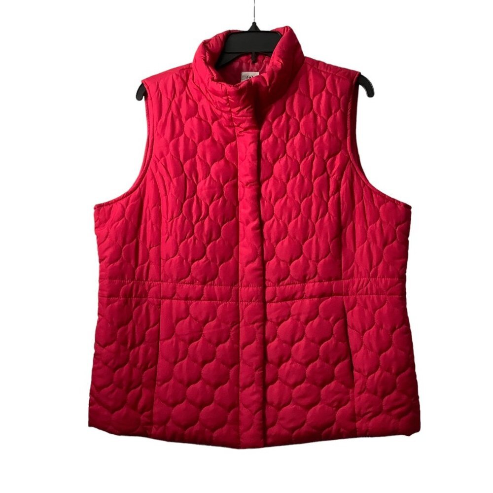 IZOD Quilted Puffer Vest Women Size XL Hot Pink Inside Waist Drawstring